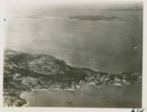 Image of Hopedale from the air; Strathcona moored